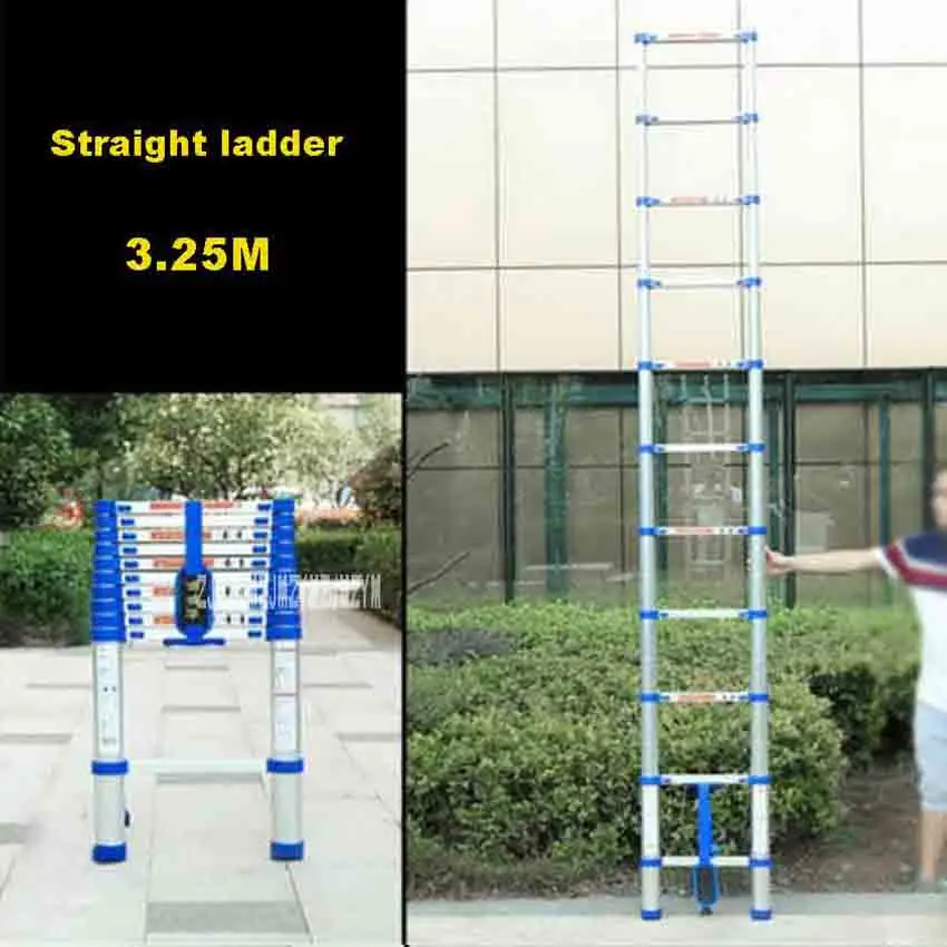 

New 3.25 Meters 11 Steps Ladder JJS511 Thicken Aluminium Alloy Single-sided Straight Ladder Portable Household Extension Ladder
