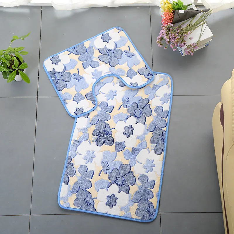 Простая Туалетная коврик для ванной комнаты Набор подушек эффективное поглощение воды нескользящий коврик для ванной спальни кухни прочный коврик для ванной комнаты - Цвет: Blue flower