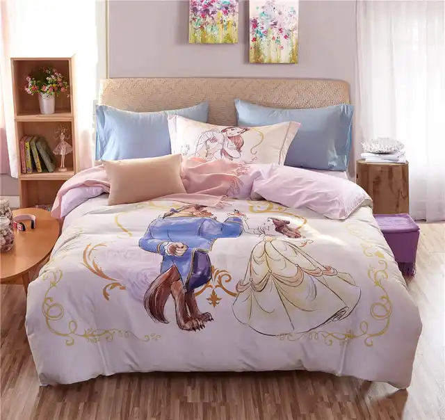Us 74 19 30 Off Pink Beauty And The Beast Disney Cartoon 3d Printed Bedding Set For Girls Bedroom Decor Cotton Quilt Duvet Cover Twin Full Queen In