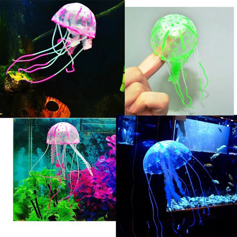1PC Silicone Fish Simulation Artificial Jellyfish Glowing Ornaments Fish Tank Aquarium Decoration odorless Aquarium Accessories 6