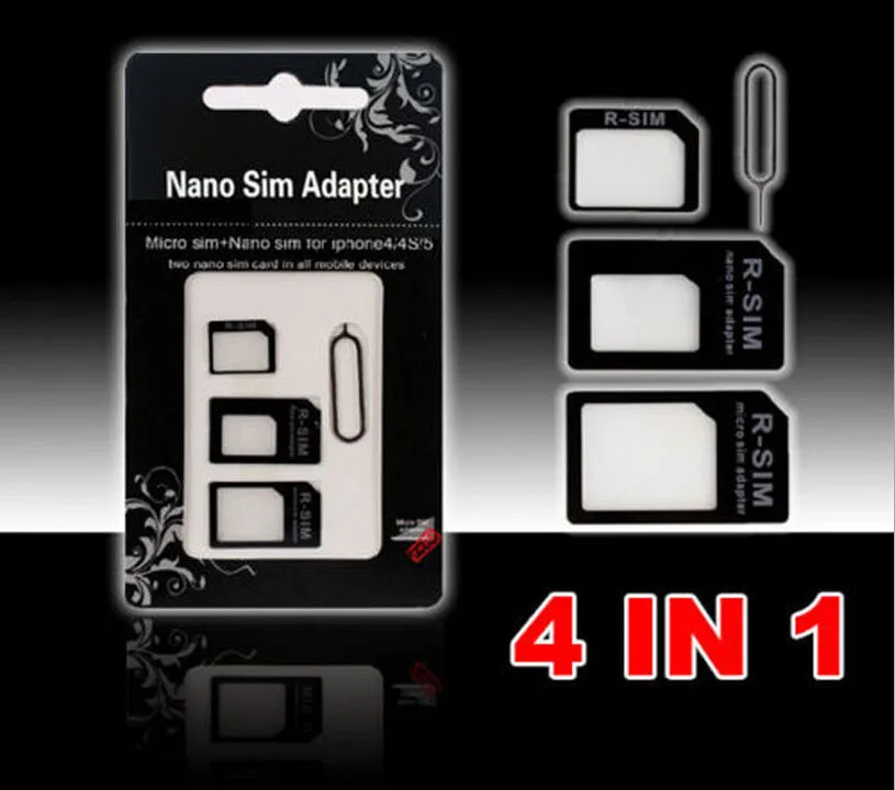 4 в 1 Nano SIM к адаптерам Micro/standard Card Adaptors для iPhone 5 4S 4 для iPhone5 с розничной упаковкой Eject SIM карта Pin