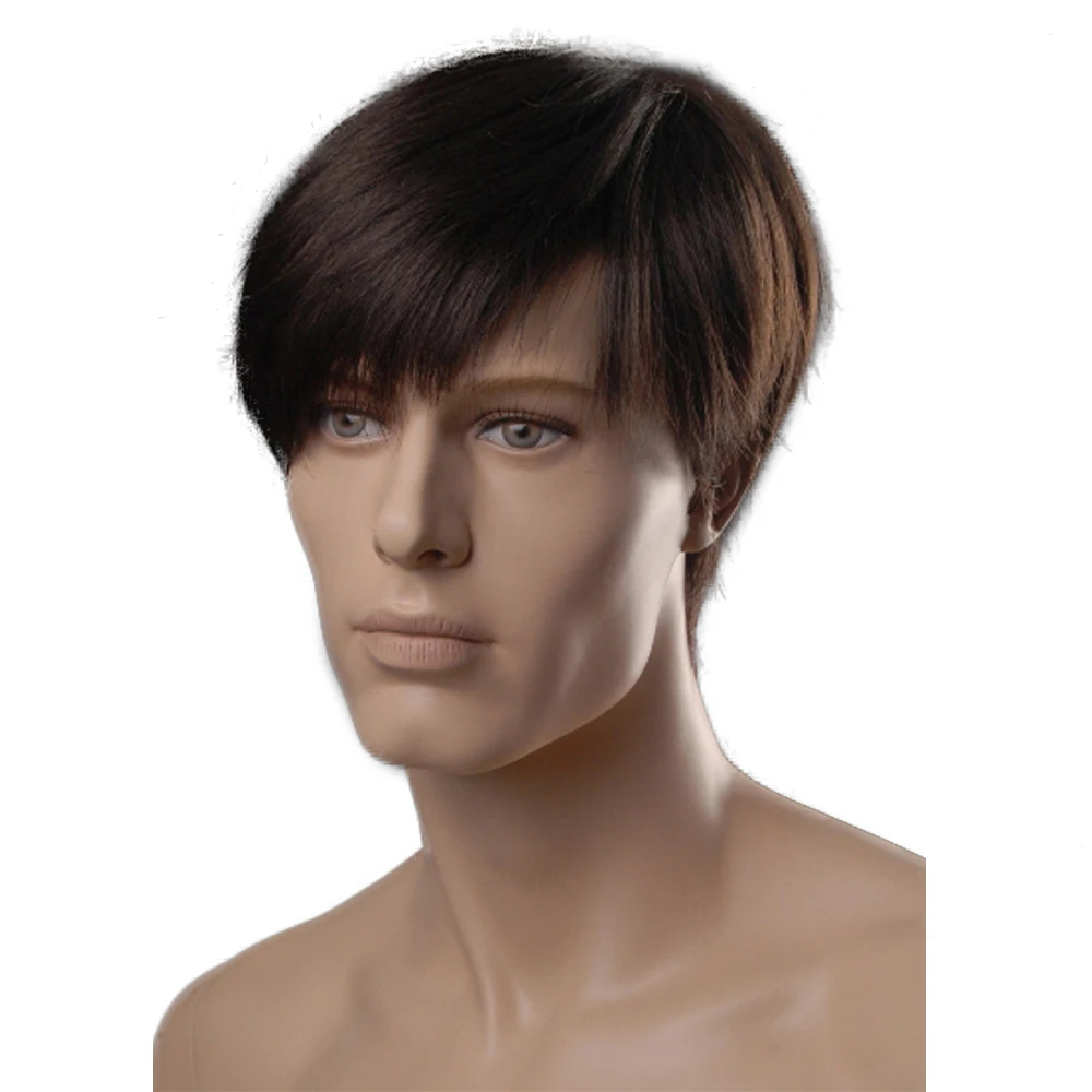 Yiyaobess 8 дюймов термостойкие синтетические прямые прически короткий мужской парик коричневый натуральный мужской волос