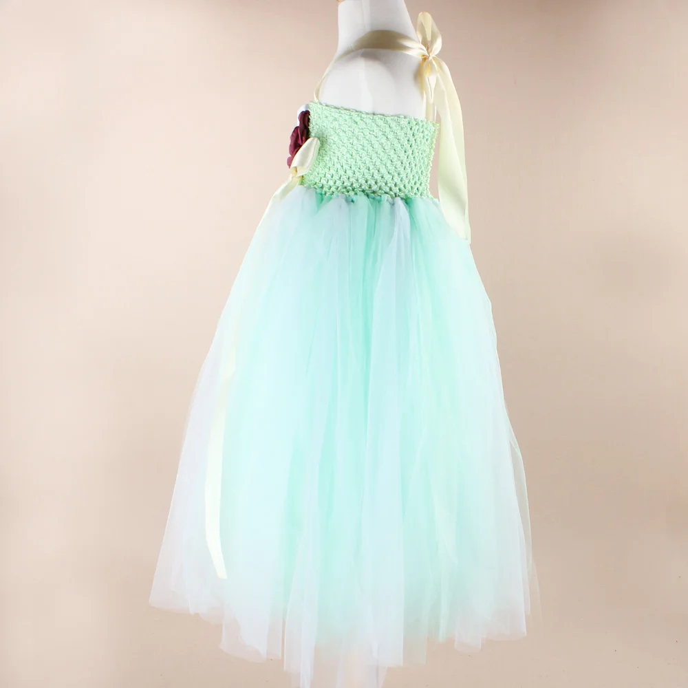 Платье-пачка мятного цвета с цветочным узором для девочек на свадьбу; атласные детские платья на бретелях для дня рождения; весенне-летнее платье с цветочным рисунком; TS053