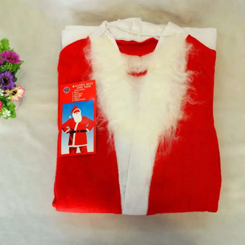 5 шт./компл. Косплей унисекс для взрослых Рождественский костюм Санта Клауса пальто с длинными рукавами брюки шляпа борода пояс Праздничная вечеринка наряд