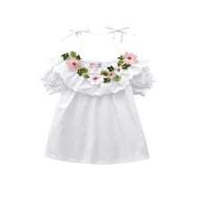 Летние хлопковые блузки; рубашки для маленьких девочек; белые рубашки с открытыми плечами; детские топы; детская одежда; одежда для малышей; вечерние блузки