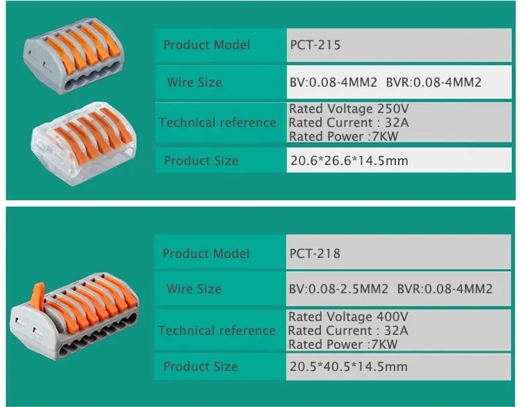 50 шт./кор.) Мини-Быстрый провод разъема, универсальный компактный соединитель проводки, пуш-ап-в клеммный блок PTC-212 213 214 215