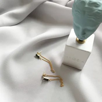 

Korea black zircon gold wire earrings Real Silver earrings Female high-end temperament melting Silver jewelry wholesale