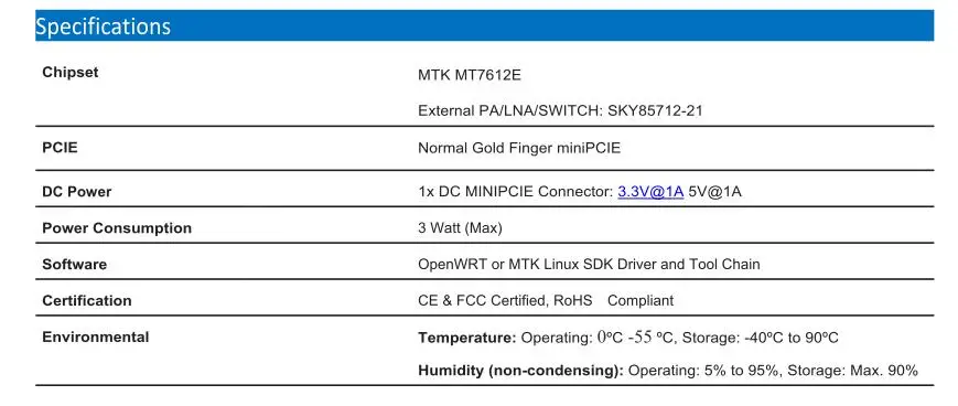 Mt7612e MTK высокой мощности minipcie 11ac 867 Мбит/с двойной антенны WI-FI u7612e-f1