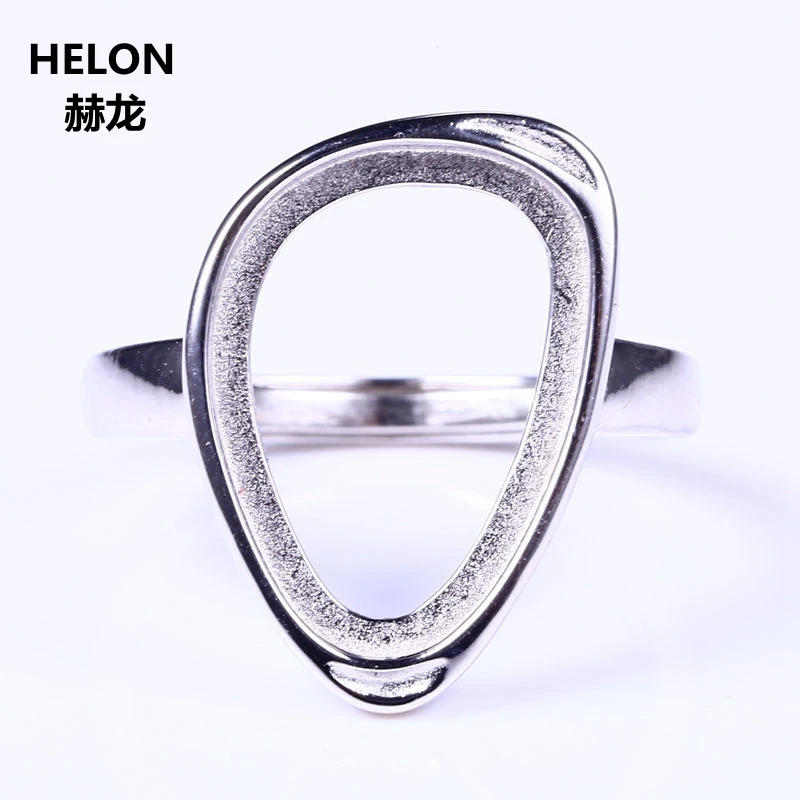

Sterling Silver 925 White Gold Color Engagement Wedding Party Ring Cabochon 11x16mm Semi Mount for Amber Agate Fine Jewelry