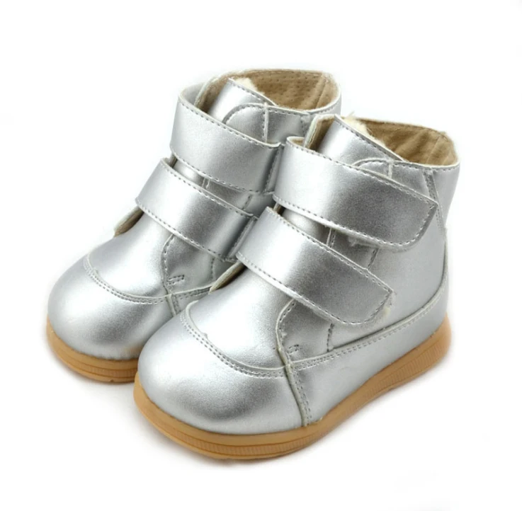 Детские зимние ботинки; Новинка года; зимняя детская обувь из натуральной кожи с хлопковой подкладкой; модные ботинки на плоской подошве для мальчиков и девочек; обувь - Цвет: Silver