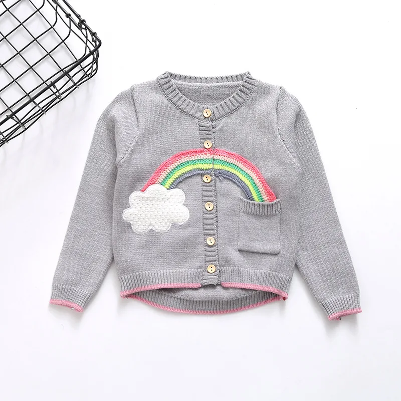 

Spring Autumn Kids Girls Cardigan Sweaters Baby Long Sleeve Cotton Sweater Children Knitted Rainbow Pattern Sweater Coats