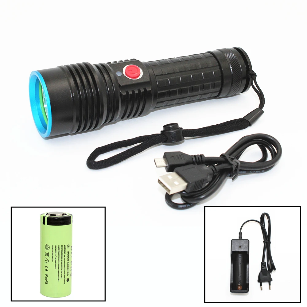 

USB Rechargeable Flashlight XM-L2 LED 4 Modes Light Outdoor Hunting Torch Lamp with compass design