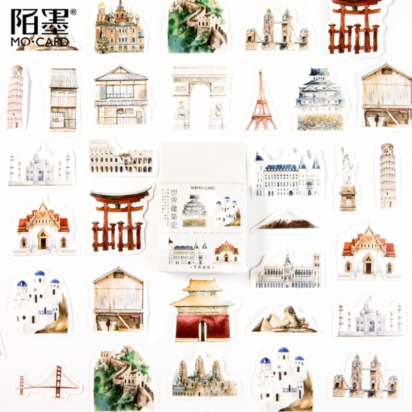 

20packs/lot Mini Style Paper Seal Sticker World Architecture History Boxed Stickers Paper Sticker