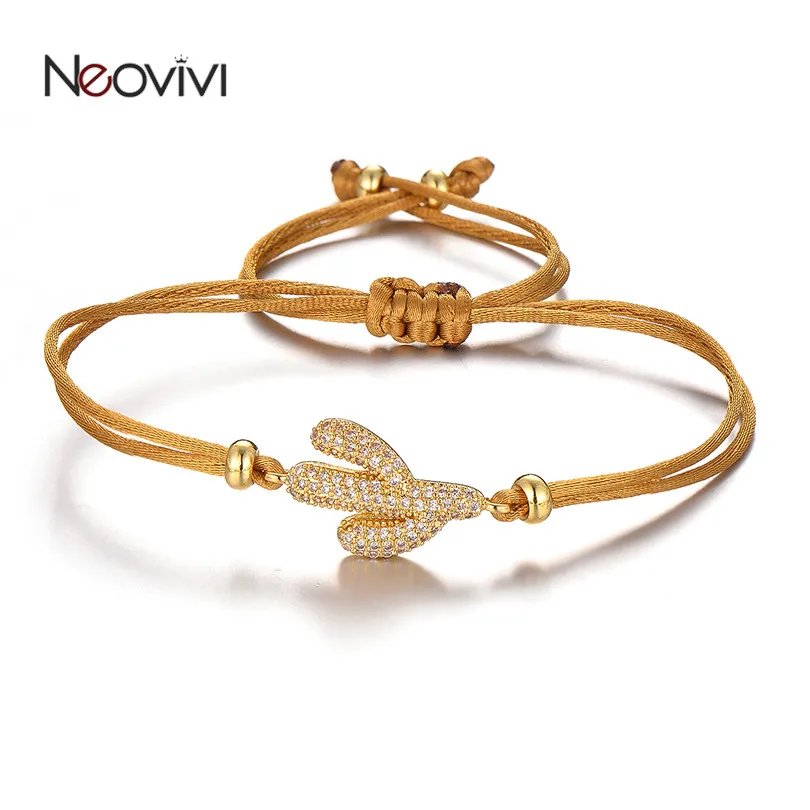 

Neovivi Cactus Charm Plant Bracelet Micro Pave Zircon Charms Multi Rope String Weaving Bracelet for Women Men DIY Jewelry Gifts