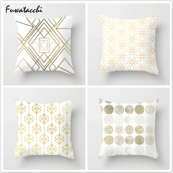 

Fuwatacchi Pillow Case Cushion Cover Simple Geometric Gold Linen Cotton Soft Throw Pillowcase Pillow Cover Home Sofa Decor