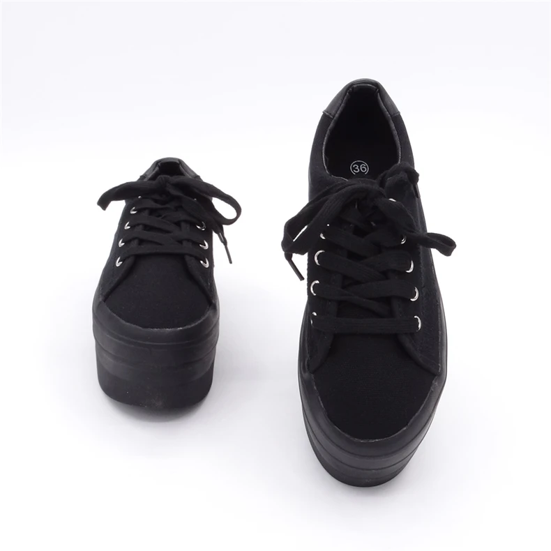 Г., демисезонная парусиновая обувь женская повседневная обувь на высокой платформе женские модные черные туфли на плоской подошве со шнуровкой для женщин