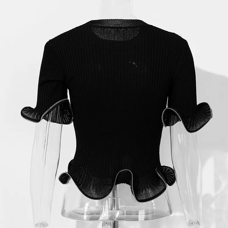 TWOTWINSTYLE летняя черная трикотажная футболка для женщин с круглым вырезом и