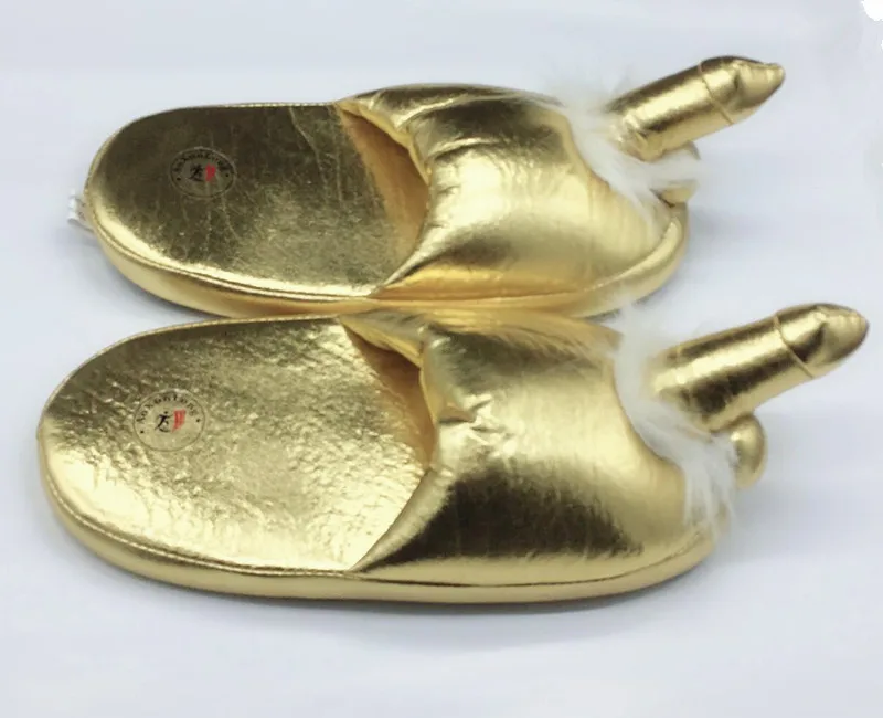 Gold penis Унисекс; один размер; зимние мужские тапочки для пениса; женские домашние шлепанцы с забавной грудью; женские теплые домашние сандалии с единорогом; вьетнамки - Цвет: Gold penis