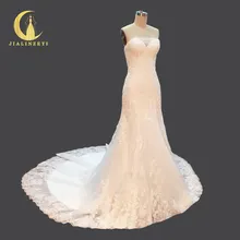 JIALINZEYI Off the Shoulder Lace Appliques with beads Crystal Mermaid Court Trian Bridal Wedding Dresses wedding gown