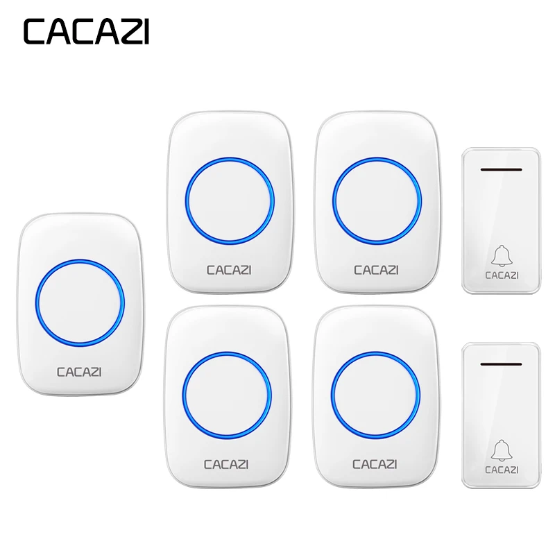 

CACAZI Wireless Waterproof Doorbell Self-powered 2 Button 5 Receiver No battery led light US EU Plug 36 Chimes Cordless DoorBell