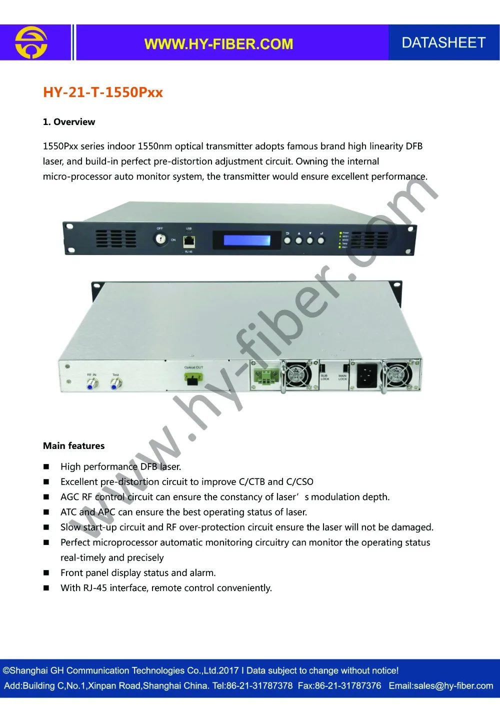 CATV 1510nm optical transmitter HY-21-T-15501 