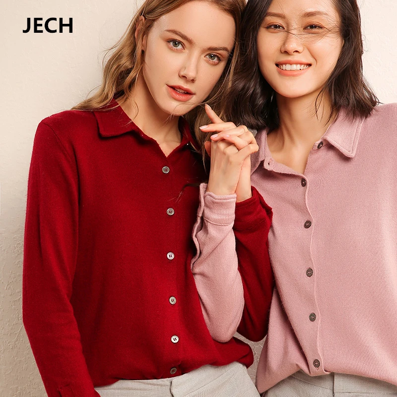 

JECH Winter Women Cashmere Wool Blouses Solid Cardigans Sweaters 2018 New Fashion Business Elegant Women Coats Knitted Female