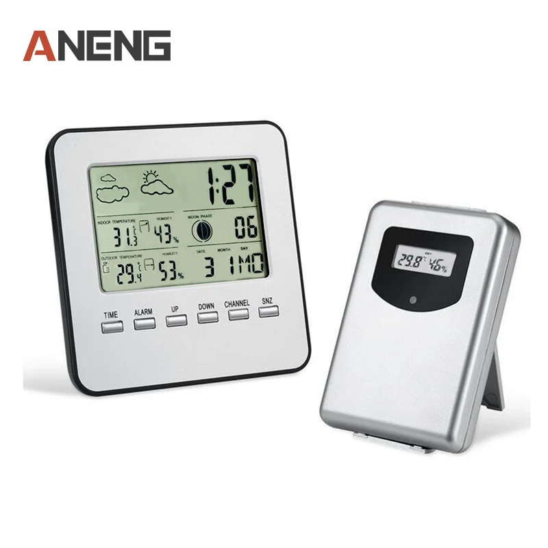 

7 languages LCD Wireless Weather Station Digital Indoor/Outdoor Thermometer Hygrometer Temperature Humidity Meter Alarm Clock