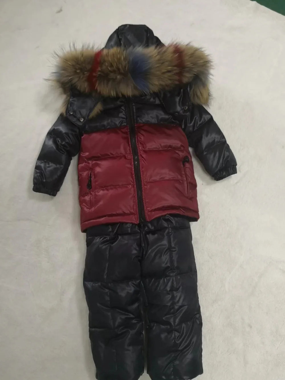 140 зимняя куртка на рост 80- см, детские пуховики и штаны, зимний костюм для мальчика на утином пуху с меховым капюшоном для девочки, комплект верхней одежды, лыжный костюм