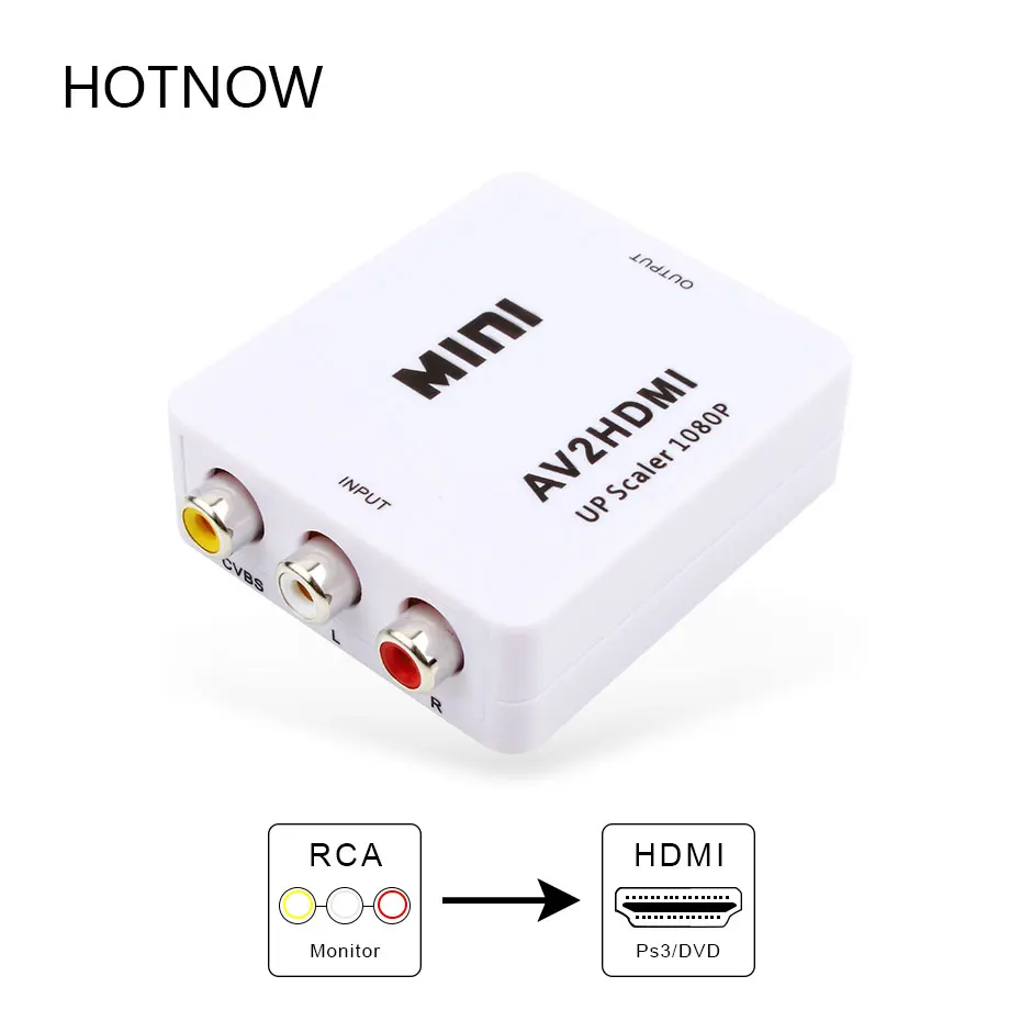

HOTNOW AV TO HDMI HD Video Converter RCA CVBS to HDMI Adapter UP scaler 1080P For HDTV LCD Mini AV2HDMI