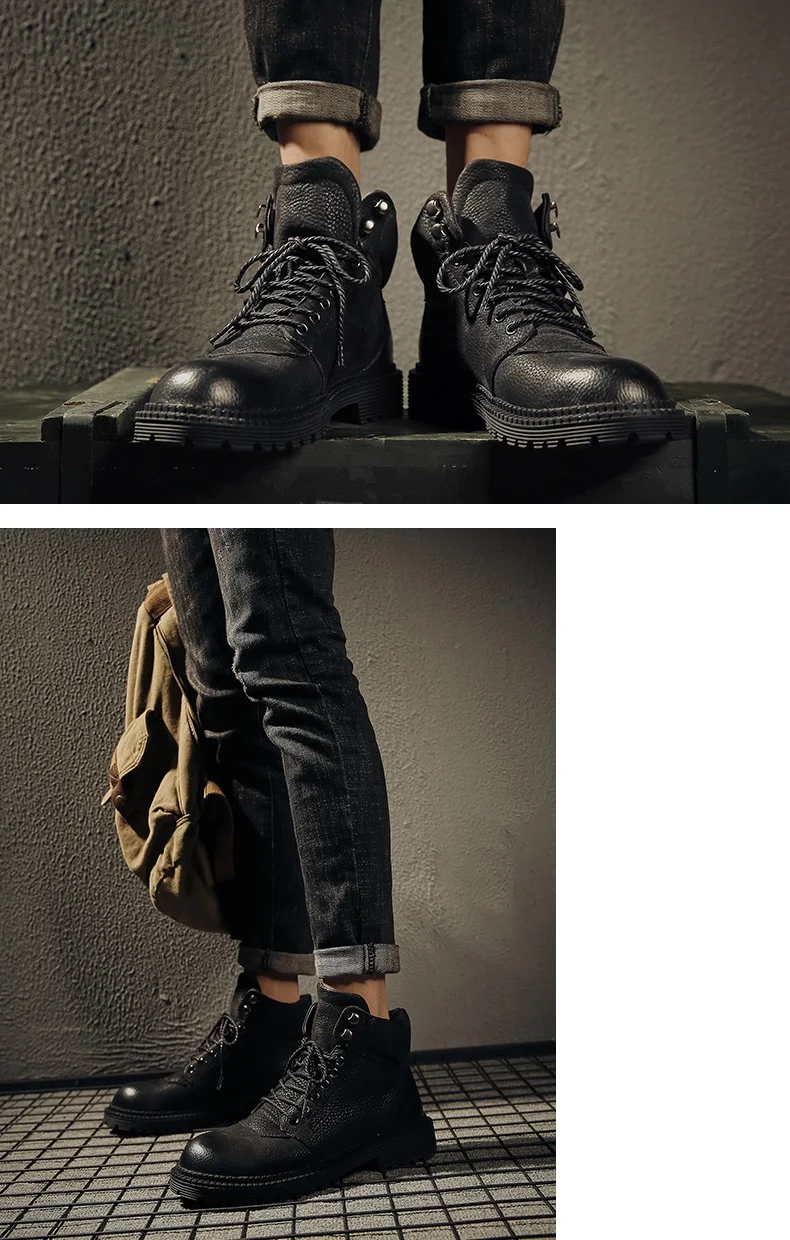 Большие размеры 38-48, г. Мужские ботинки из натуральной кожи модные дизайнерские Брендовые ботильоны на теплом меху Мужская зимняя обувь ботинки