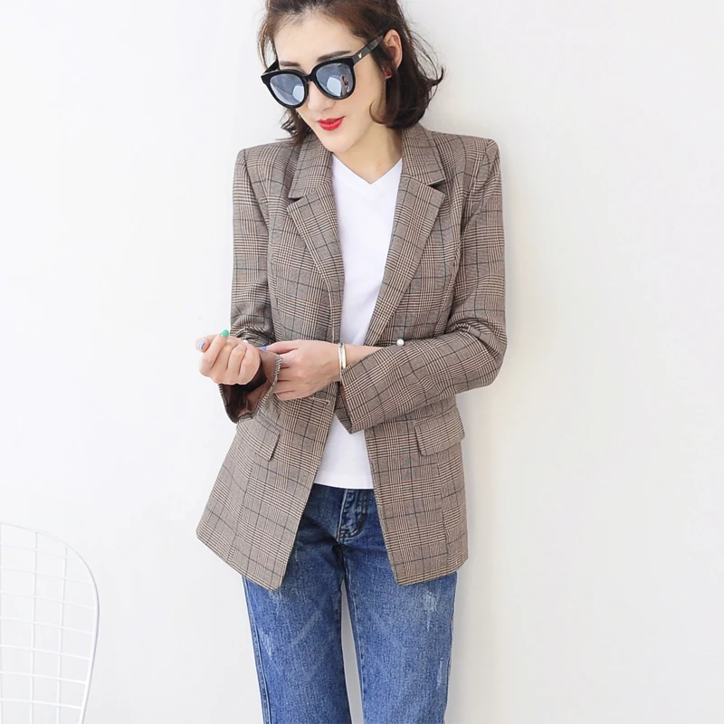 Rétro Long 1 Treillis La Tx Coréenne Paragraphe Carreaux Printemps Mince Féminin Mode Vague De 2018 Veste Casual Nouvelle Petit Costume À zSqzgx1Pw