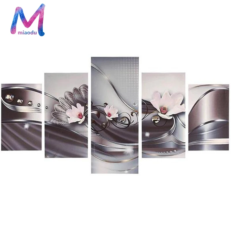 

MIAODU 5D DIY Full Square Diamond Painting Pink Flower Multi-Picture Combination Embroidery Cross Stitch Mosaic Decor Gift