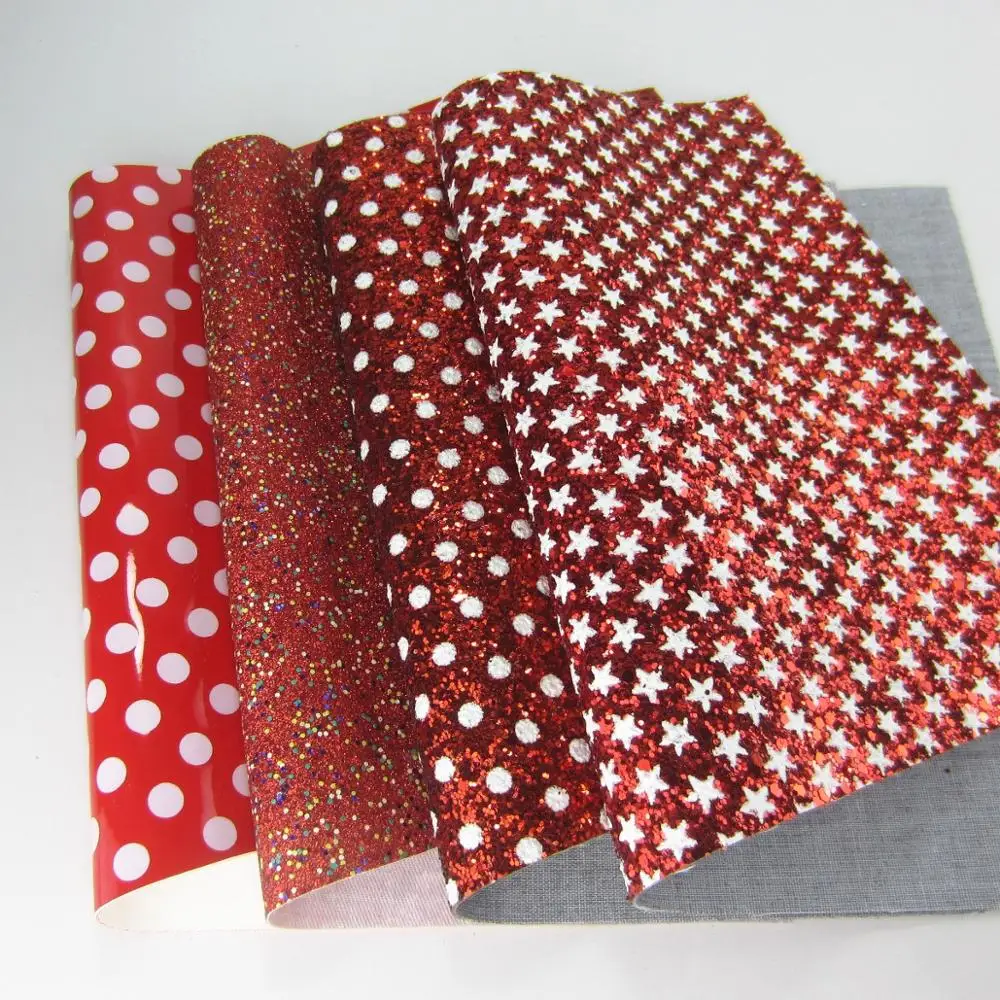 Red with white dot Chunky Glitter Fabric and Faux Synthetic Leather For DIY Bows A4 Sheet 8"x11.8" 1piece HD020