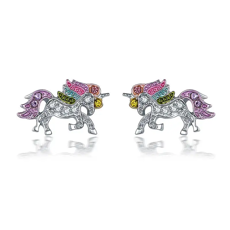

Dovlink Cute Unicorn Animal Small Stud Earrings For Women Colorful Crystal Wedding Earrings Jewelry Women Accessories Gift
