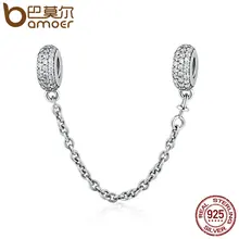 Bamoer 100% 925 plata esterlina pavimenta la cadena de seguridad de inspiración, Clear CZ Del Tapón de Los Encantos cupieron la Pulsera DIY Joyería PSC011