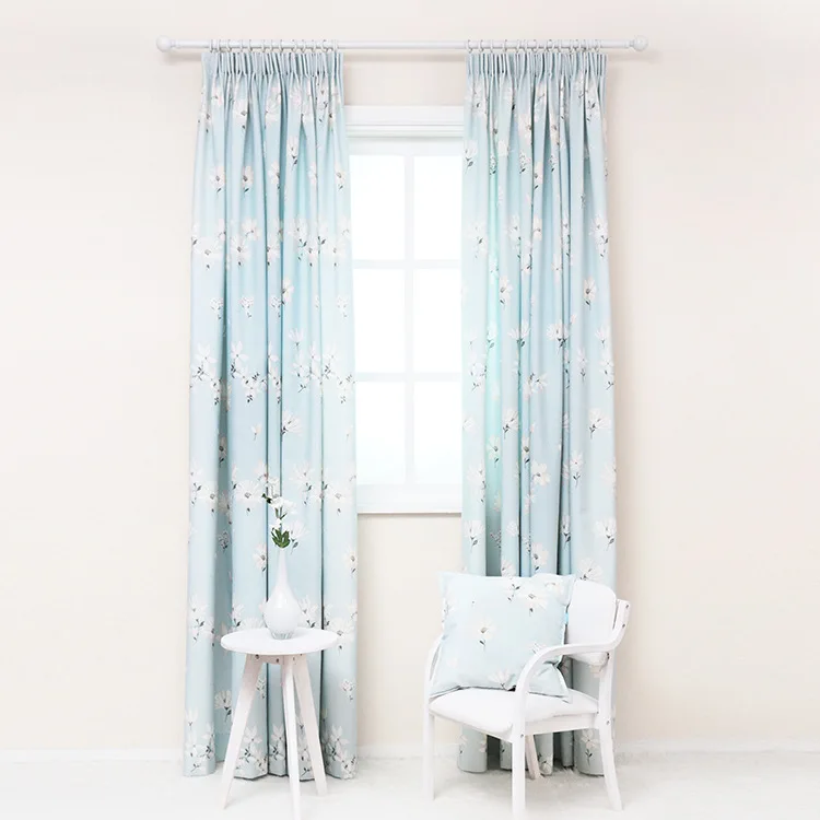 Free shipping modern minimalist fresh light blue chintz curtains