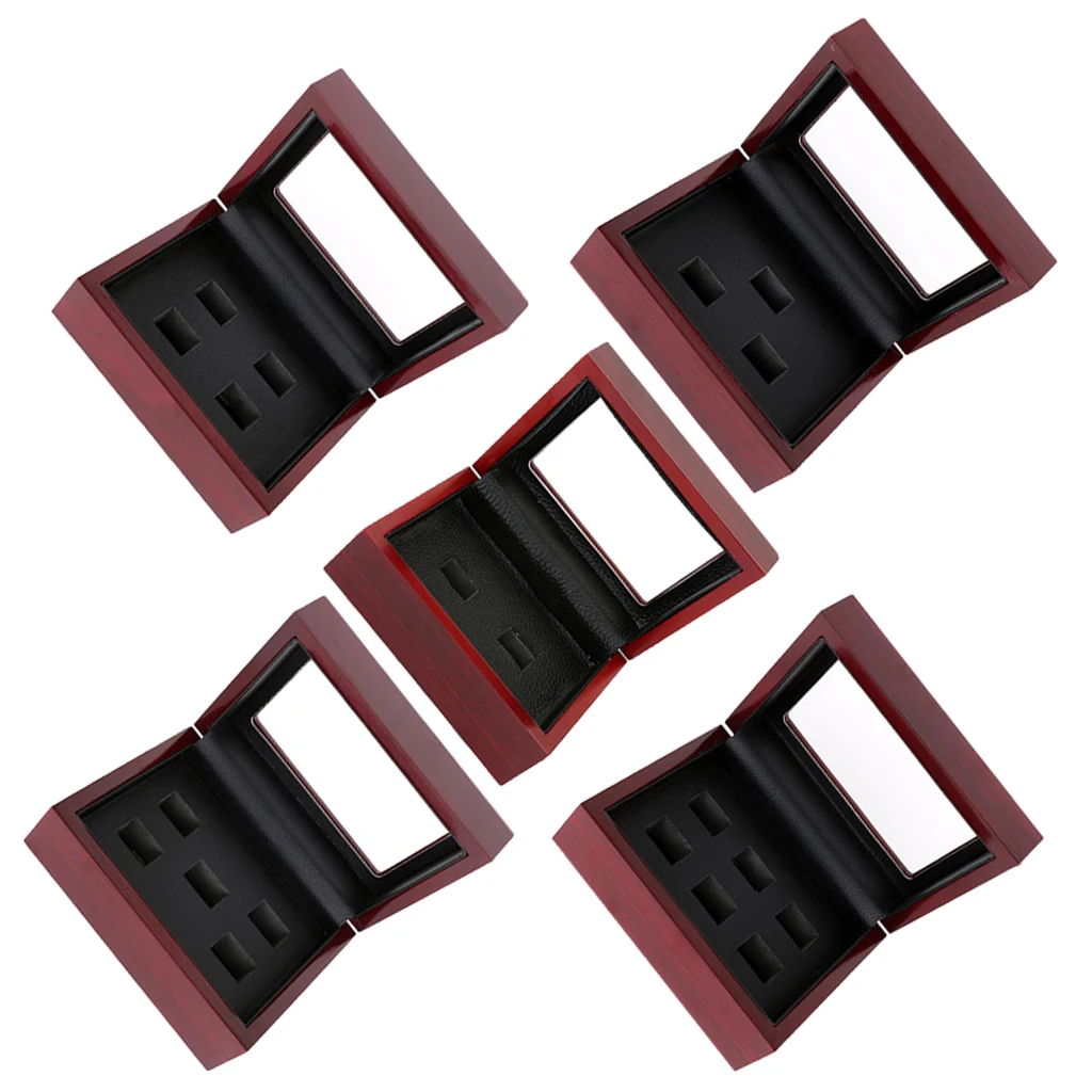 

MagiDeal Wooden Championship Ring Box Leather Interior Collection Glass Lid 2-6 Hole Sports Fan Jewelry Ring Showcase