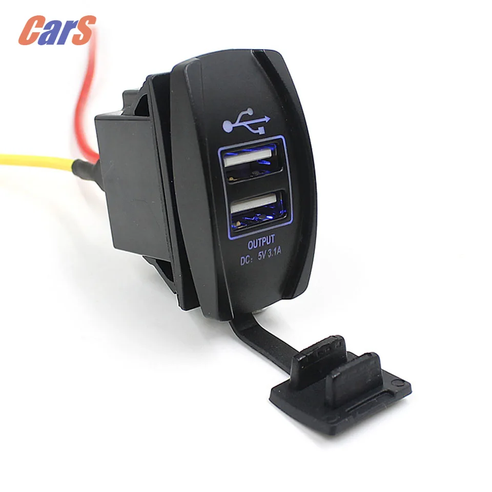 

Charging 5V 3.1A Waterproof Car Motorcycle Dual USB Socket Charger Power Adapter Blue LED car-styling