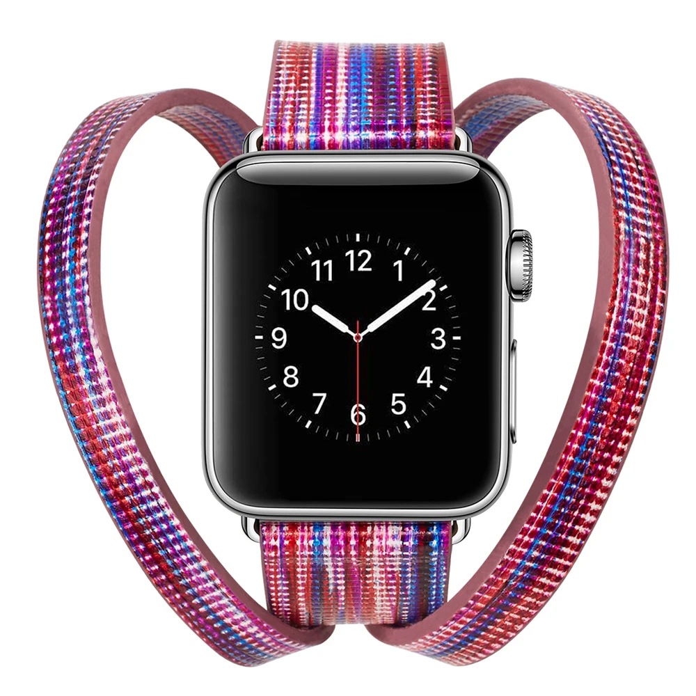 

Newest for iwatch Apple Watch Series 1 2 3 Smart Watch Accessories Replacement Genuine Leather Bracelet Rainbow Color Strap Hot