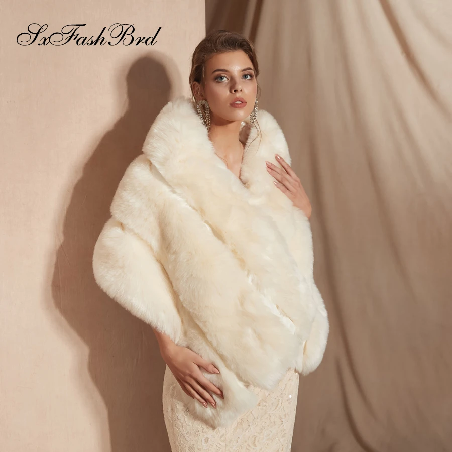 Для женщин теплые палантины из искусственного меха Свадебные обёрточная бумага зимние Болеро пиджак Свадебные накидки пальто интимные