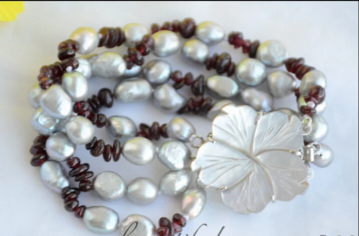 

Fast shippingZ6515 4strands 10mm gray baroque fw cultured pearl garnet bracelet 8inch