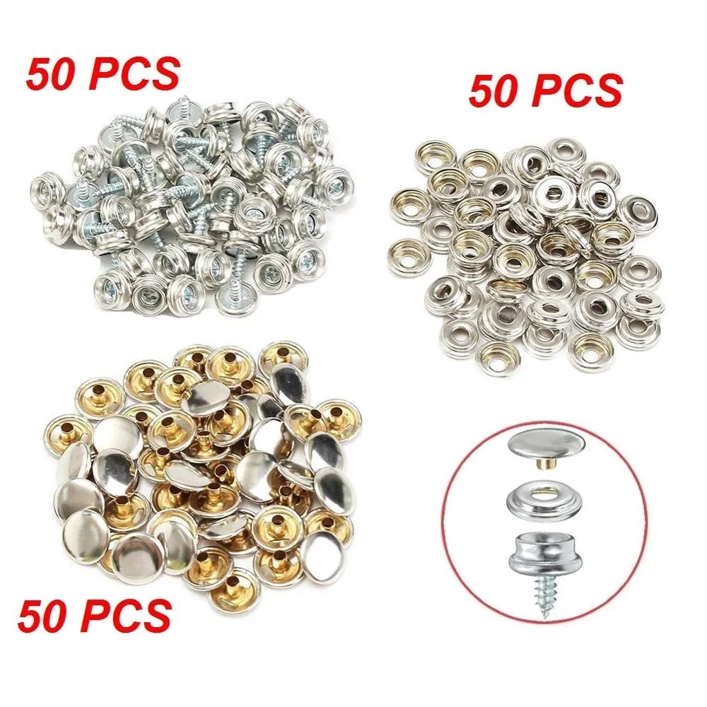 

150PCS / 50 Sets Stainless Steel Boat Marine Canvas Fabric Snap Cover Button & Socket Kit
