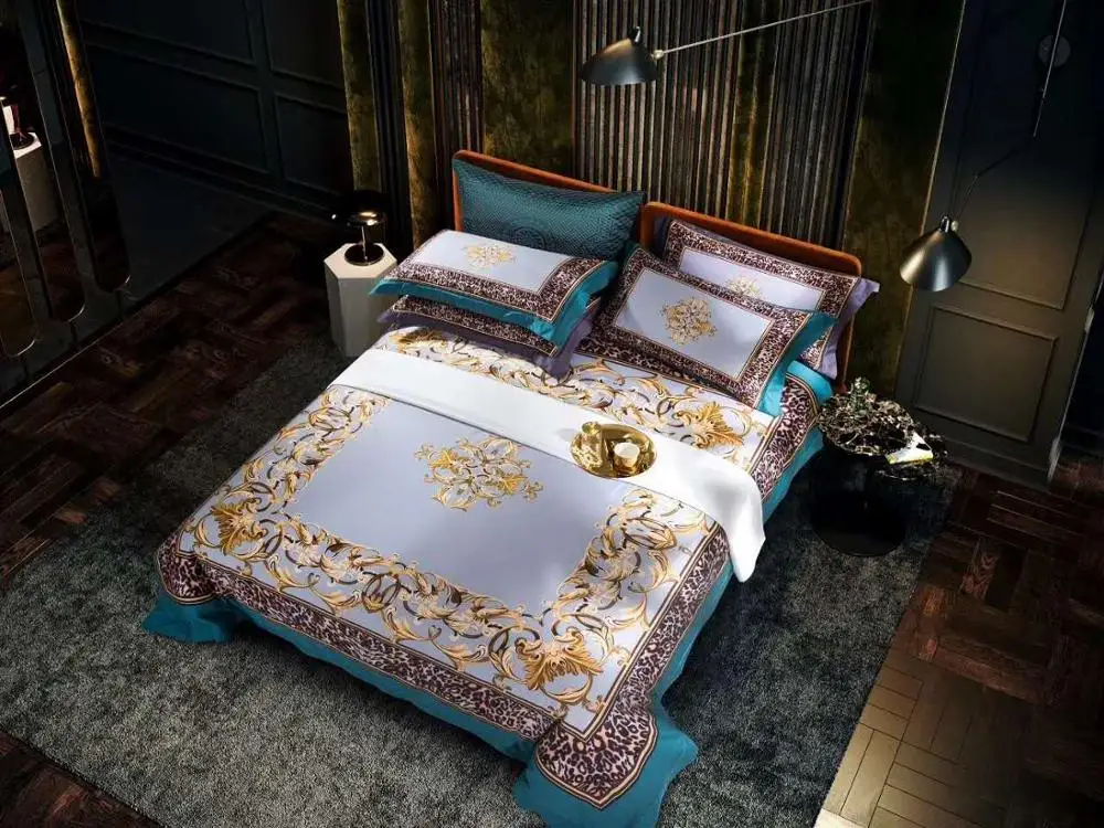 

2019 Leopard Print Green Cotton Quilt Cover Bed Sheet Pillowcase Single Covers King Size Bed Sets Bedclothes set Drop Shipping