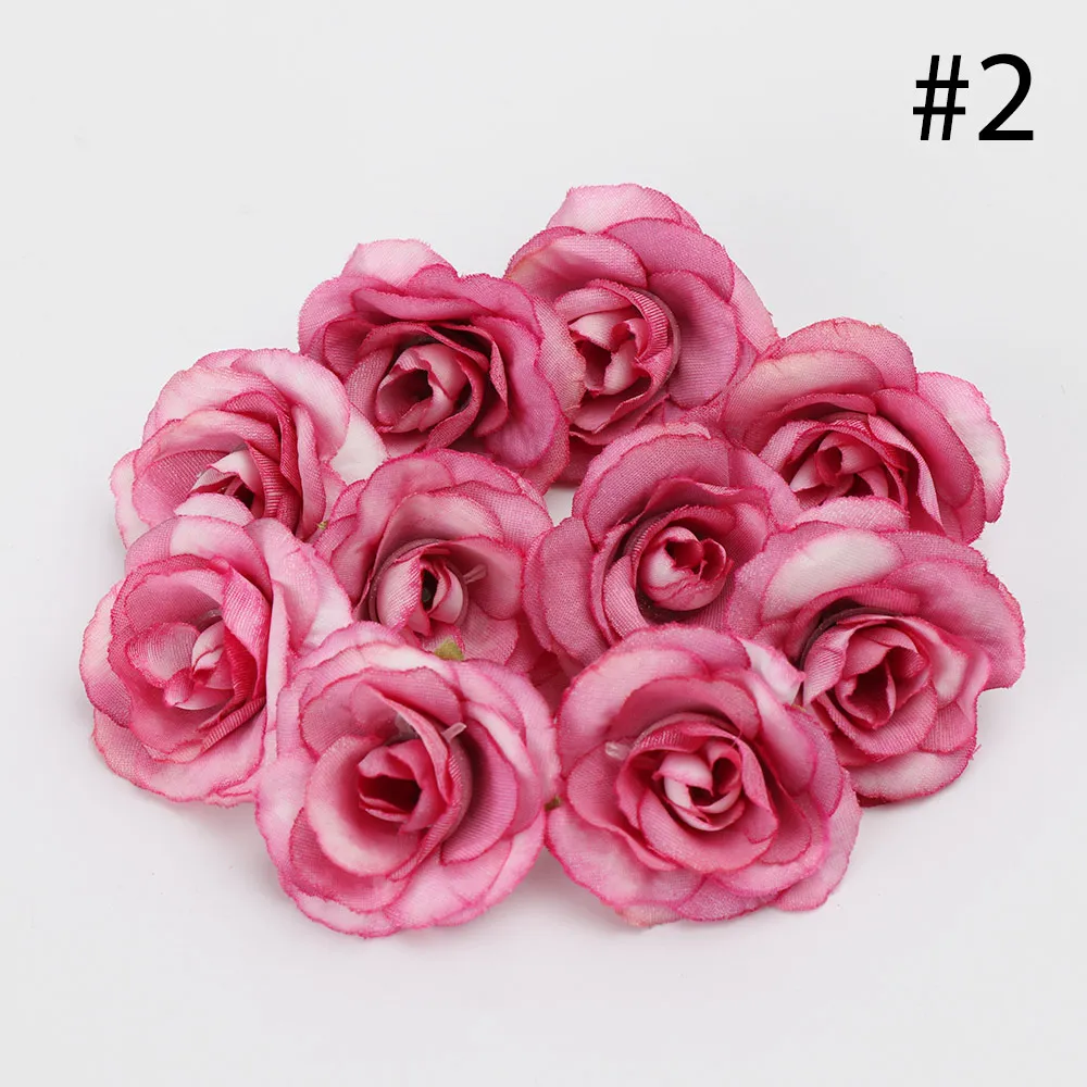 10 шт., искусственный цветок, 4 см, Шелковая Роза, украшение для дома, свадьбы, вечеринки, сделай сам, венок, скрапбук, Подарочная коробка, ремесло, декоративная - Цвет: 2