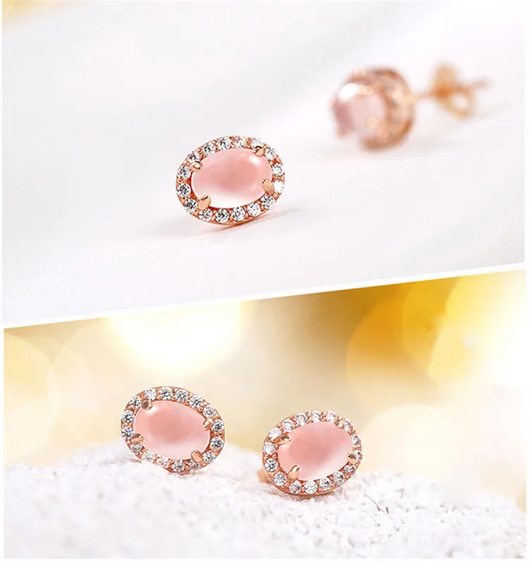MOONROCY розовое золото цвет Овальный CZ Кристалл Росс кварц розовый опал ожерелье серьги и кольцо ювелирный набор для сладких OL женщин девушек