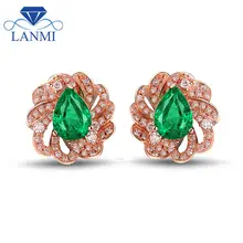 1.68ct Ювелирные изделия с драгоценными камнями Твердые 18Kt розовое золото Груша 6x8 мм натуральный изумруд, серьги со шпилькой, для свадебного подарка WU266