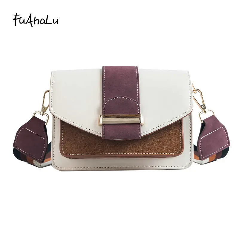 

FuAhaLu New tide contrast color shoulder bag Korean version of the wild Messenger bag girl small flap bag