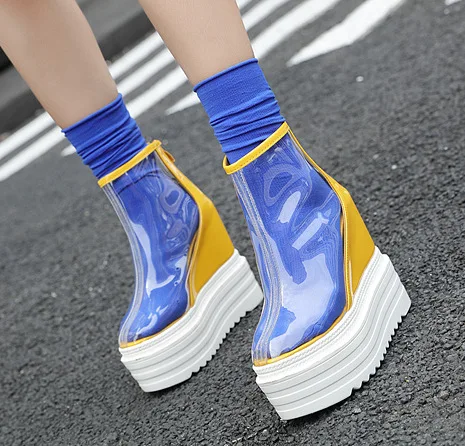 

Women's transparent boots 2019 new European and American wedges short boots high heel rain boots Martin boots yhn89