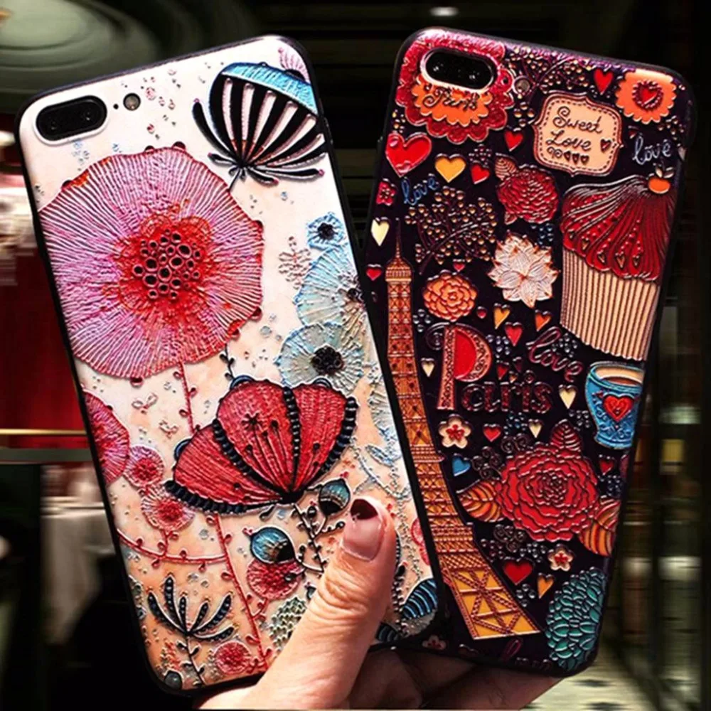 

Cartoon Cute Case for iphone6 iphone 6s plus Coque Fundas Luxury Retro Relief Silicone for iphone7 iphone 7 Plus Case Back Cover