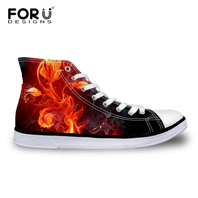 FORUDESIGNS Classic Leisure High Top Star Canvas Shoes Punk Fire Skull